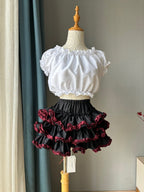 Petticoats Y2K Millennium Punk Cake Layered Skirt with Pumpkin Shorts Red Black