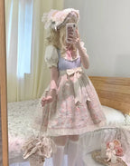 Pink Blue Lolita Dress Sweet Idyllic Floral Elegant Summer Short Sleeve Dress Cute