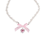 Lolita Necklace Pink Bow White Pearl Love Clavicle Chain Lolita Accessories