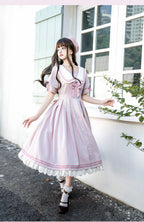Pink Classic Sweet Lolita Short Sleeve Long Dresses Casual Coord