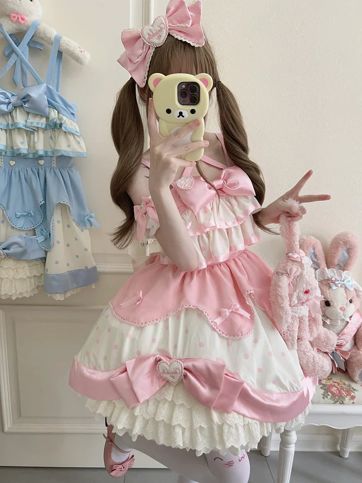Pink Cute Sweet Wind Lolita Dress Spring and Summer Cream Lasagna Jsk Suspender Dress
