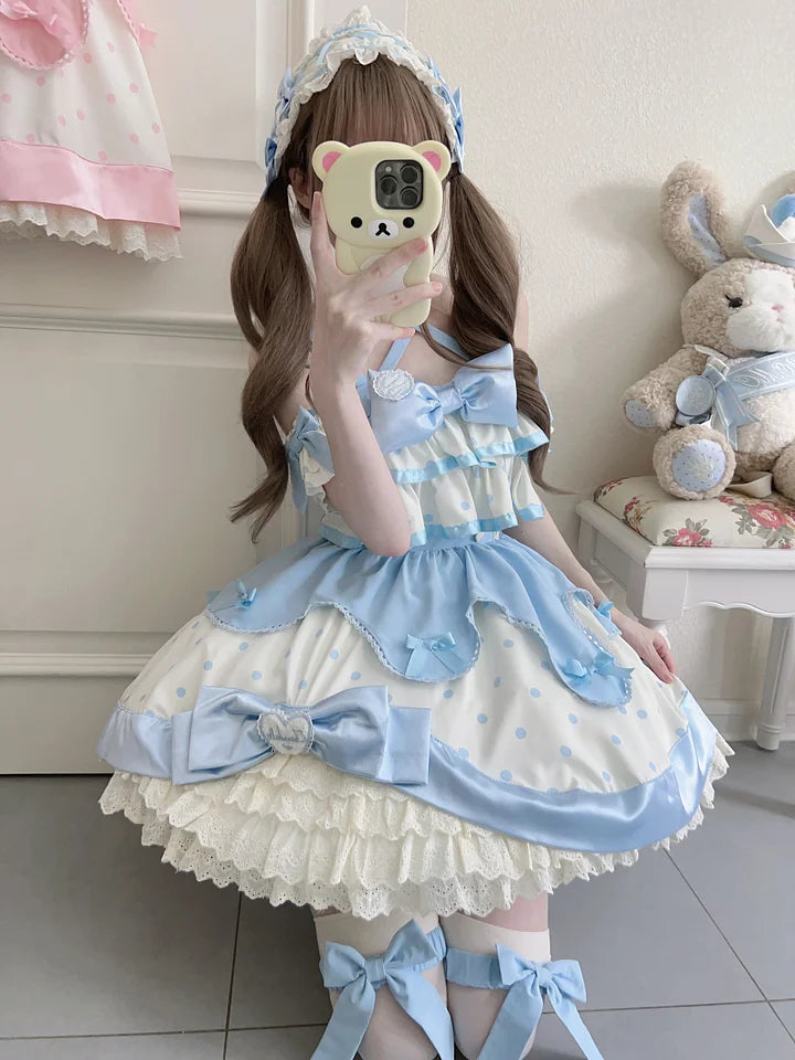 Pink Cute Sweet Wind Lolita Dress Spring and Summer Cream Lasagna Jsk Suspender Dress