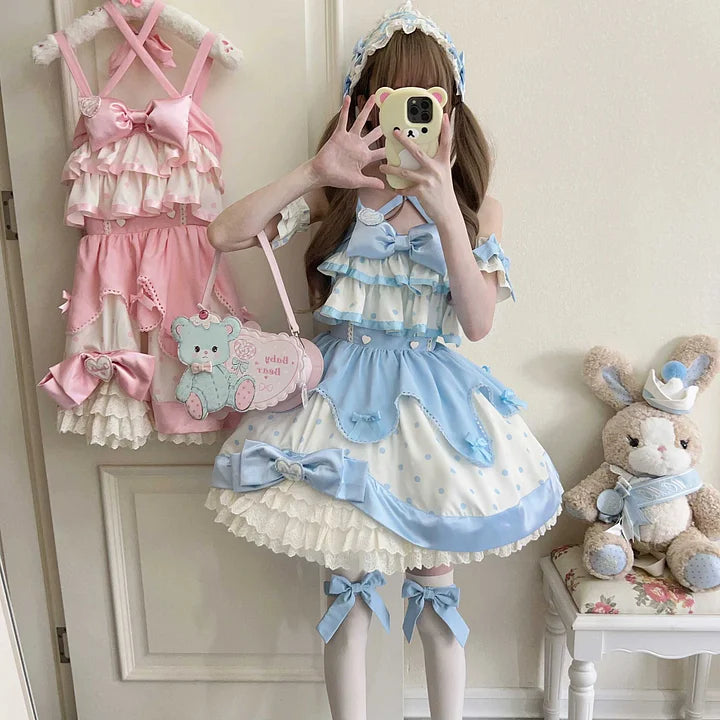 Pink Cute Sweet Wind Lolita Dress Spring and Summer Cream Lasagna Jsk Suspender Dress