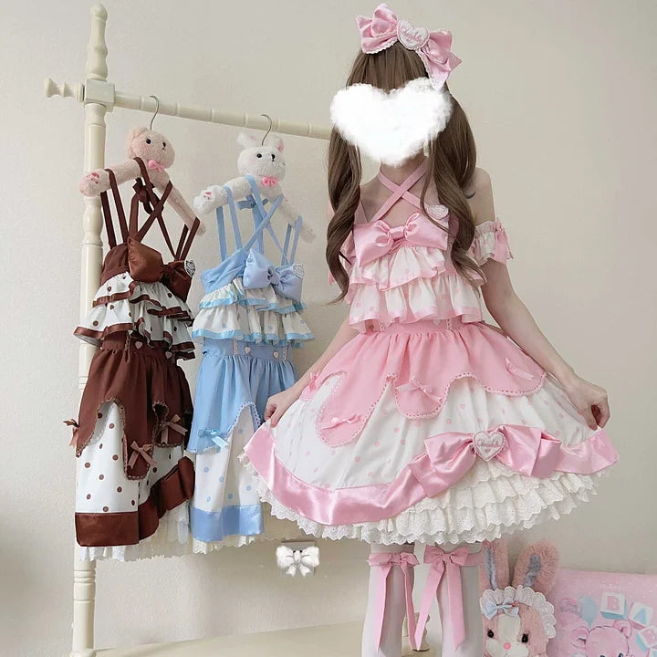 Pink Cute Sweet Wind Lolita Dress Spring and Summer Cream Lasagna Jsk Suspender Dress