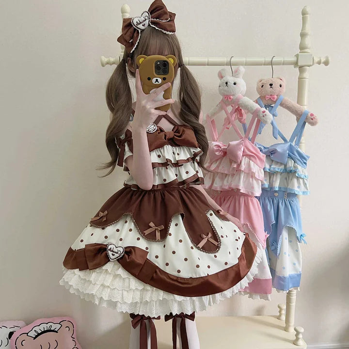 Pink Cute Sweet Wind Lolita Dress Spring and Summer Cream Lasagna Jsk Suspender Dress