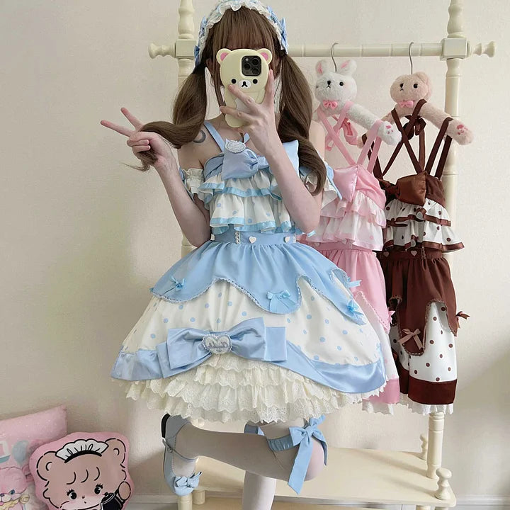 Pink Cute Sweet Wind Lolita Dress Spring and Summer Cream Lasagna Jsk Suspender Dress