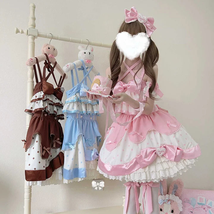 Pink Cute Sweet Wind Lolita Dress Spring and Summer Cream Lasagna Jsk Suspender Dress