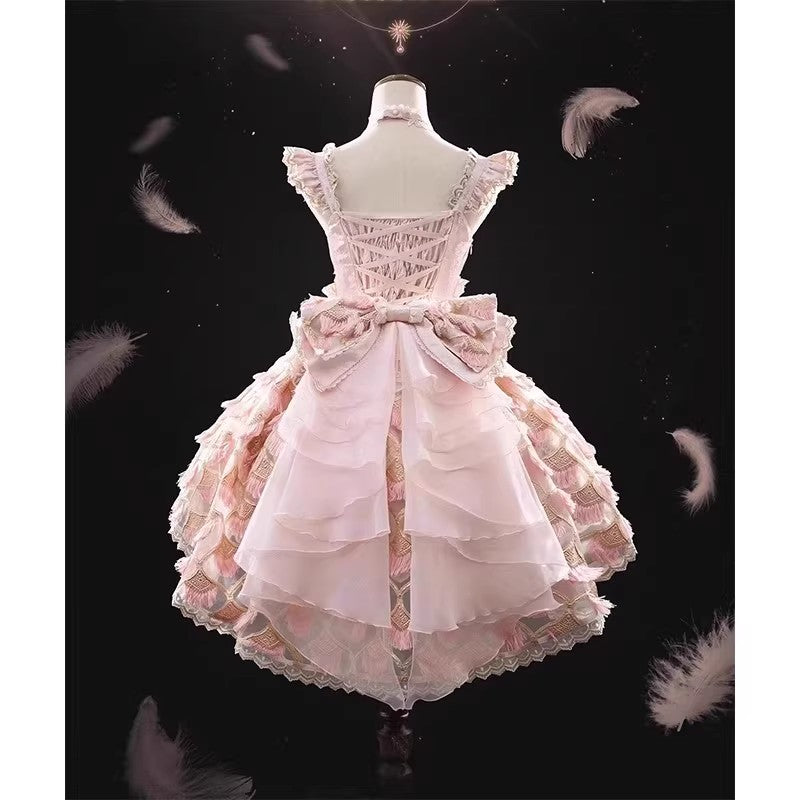 Pink Dress Jsk Sweet Flower Marriage Heavy Industry Dress Trailing