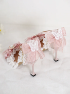 Lolita Shoes Pink Flower Wedding Bow Lace Bar Mitzvah High Heels Sandals Single Shoes