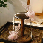 Lolita Hair Accessory Pink Flowers Pearls Fairy Princess Elegant Hair Clips Bridal Hairpins