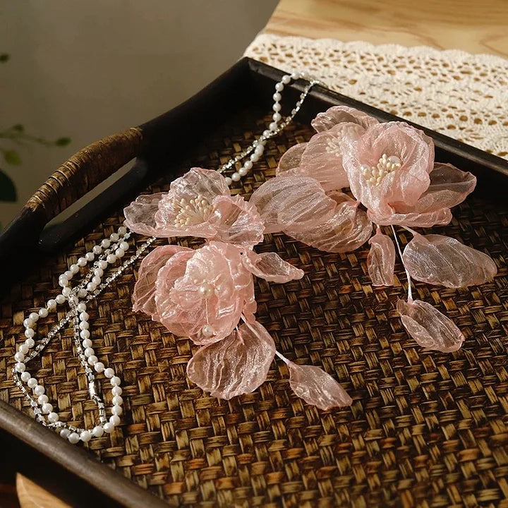 Lolita Hair Accessory Pink Flowers Pearls Fairy Princess Elegant Hair Clips Bridal Hairpins