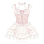Pink Lace Princess Lolita Dress Sweet Bow Slip Short Dress