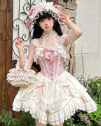 Pink Lace Princess Lolita Dress Sweet Bow Slip Short Dress