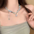 Pink Love Double Necklace Sweet Cool Sweater Chain Beaded Dog Cube Sugar