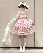 Pink Rabbit Berry Printing Sweet Lolita JSK Pink Lolita Dress