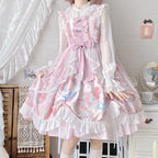Pink Rabbit Print Sweet Lolita Dress JSK Bow Suspender Dress