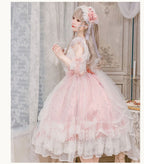 Pink Rose Lace Floral Marriage Lolita Multi Layer Dress Princess JSK