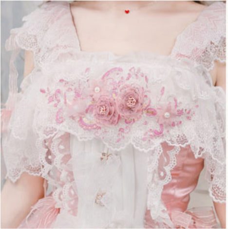 Pink Rose Lace Floral Marriage Lolita Multi Layer Dress Princess JSK
