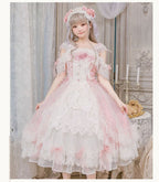 Pink Rose Lace Floral Marriage Lolita Multi Layer Dress Princess JSK