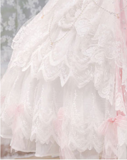 Pink Rose Lace Floral Marriage Lolita Multi Layer Dress Princess JSK