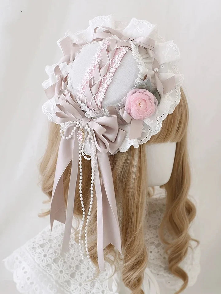 Pink Rose Lolita Outfit Hair Accessory Bowknot Hairpin Hat Hairband Elegant Sweet