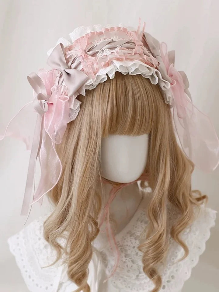 Pink Rose Lolita Outfit Hair Accessory Bowknot Hairpin Hat Hairband Elegant Sweet