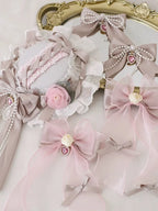 Pink Rose Lolita Outfit Hair Accessory Bowknot Hairpin Hat Hairband Elegant Sweet