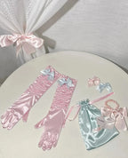Pink Satin Bow Long Gloves Princess Style Elegant Sweet