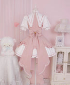 Pink Sweet Bow Bell Lolita Dress with Pointed Collar Blue Long Sleeved Cute Princess Dress