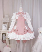 Pink Sweet Bow Bell Lolita Dress with Pointed Collar Blue Long Sleeved Cute Princess Dress