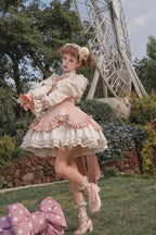 Pink Sweet Bow Bell Lolita Dress with Pointed Collar Blue Long Sleeved Cute Princess Dress