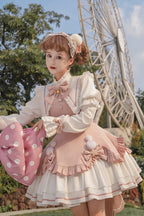 Pink Sweet Bow Bell Lolita Dress with Pointed Collar Blue Long Sleeved Cute Princess Dress
