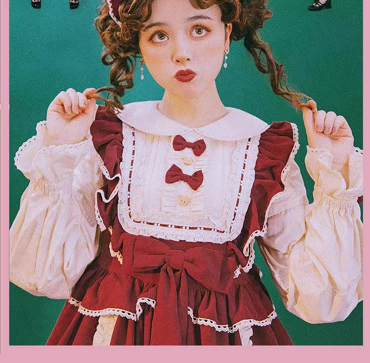Pink Sweet and Cute Lolita Solid Color Fake Two-piece Princess Dress