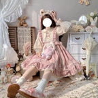 Pink Sweet and Cute Lolita Solid Color Fake Two-piece Princess Dress