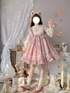 Pink Sweet and Cute Lolita Solid Color Fake Two-piece Princess Dress