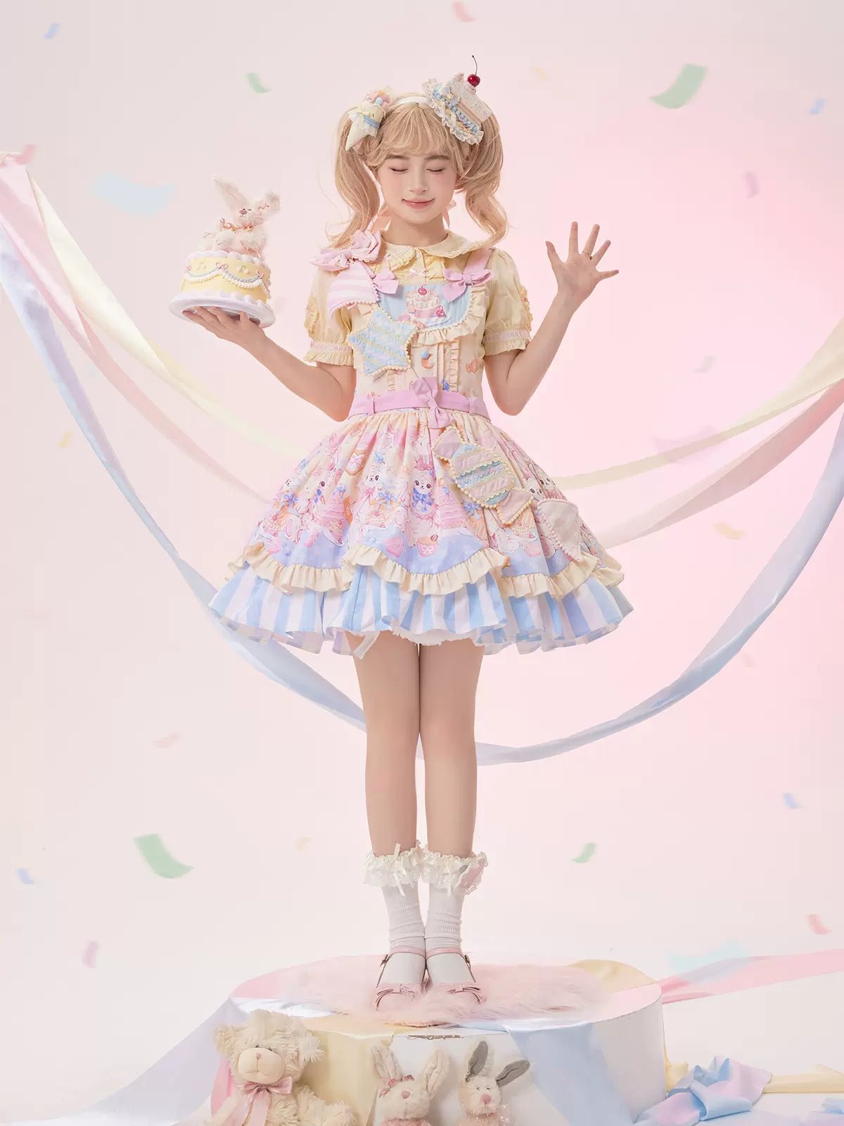 Pink Sweetheart Cute Lolita Dress JSK Bowknot Layer Ruffles