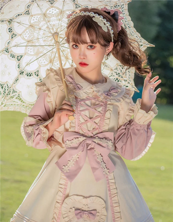 Pink Sweetheart Flower Lolita Dress Sweet Plus Size for Women in Autumn&Winter