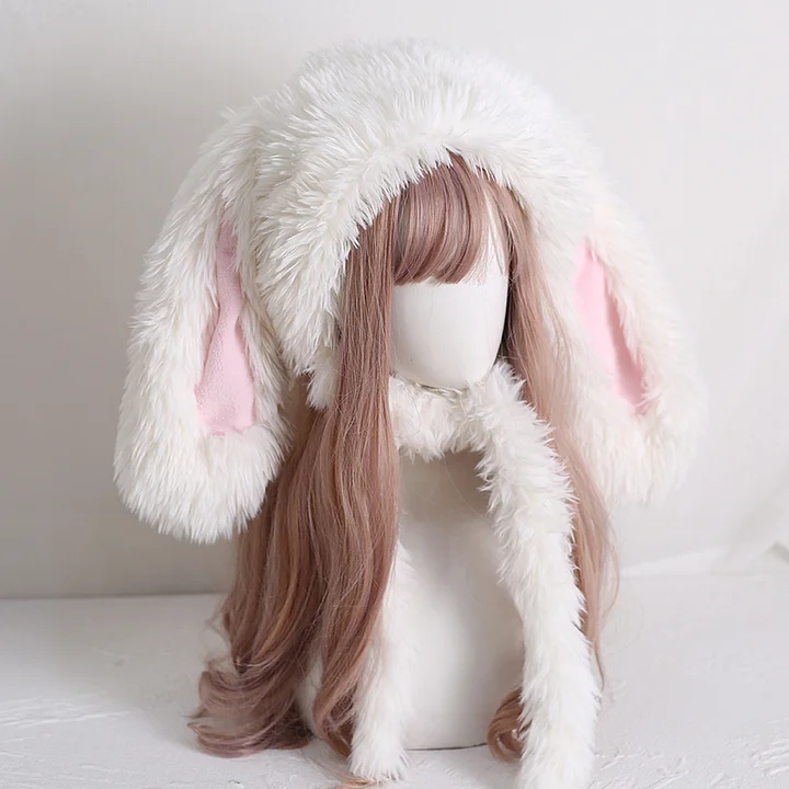 Lolita Hair Accessories Pink Rabbit Ear Thermal Hat Sweet Cute Plush Lolita Hat