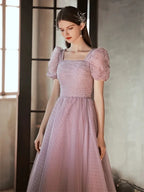 Hime Lolita Pink and Purple Elegant Princess Evening Fairy Prom Dress Puff Sleeves