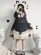 Plus Size Black Classic Long-sleeved Lolita Autumn and Winter Daily Dress Girl OP Fairy Dress 4XL Lolita Dress