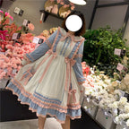 Sweet Lolita Plus Size Lolita Pink-blue Dress OP Long Sleeve 4XL One Piece Dress