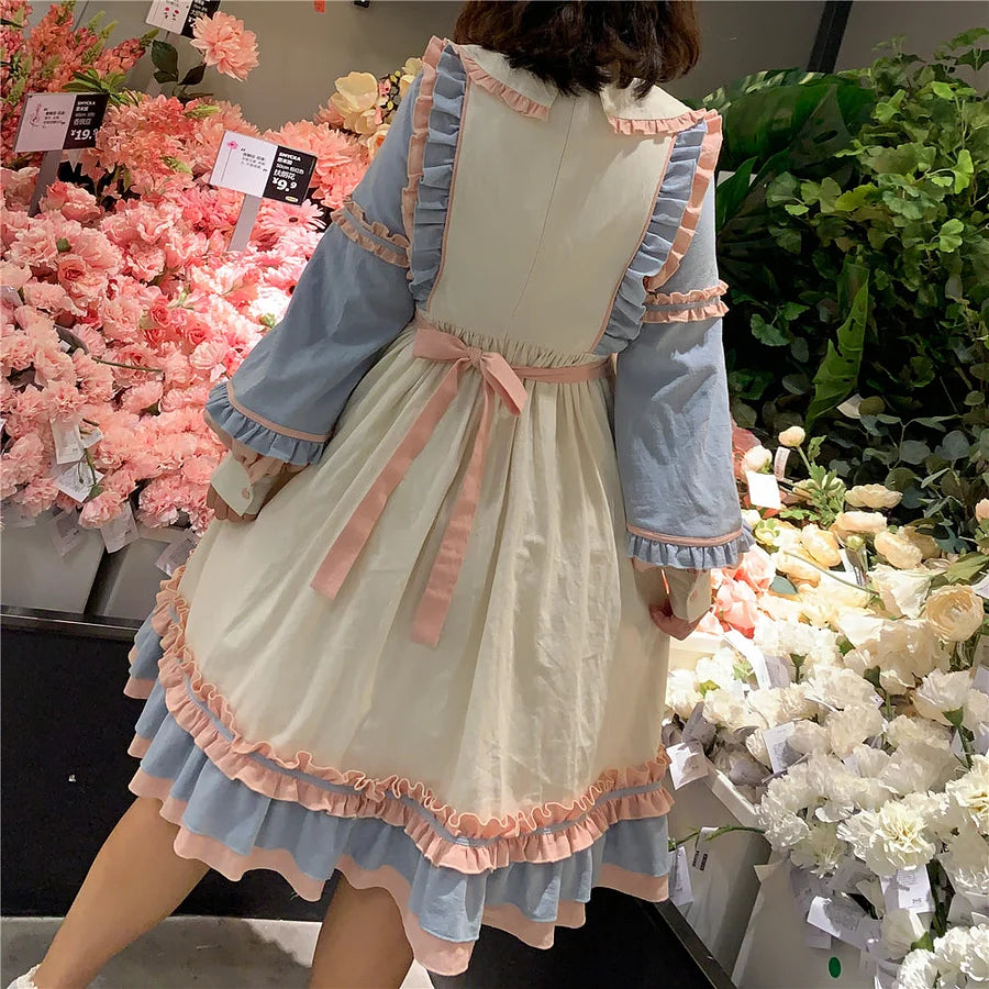 Sweet Lolita Plus Size Lolita Pink-blue Dress OP Long Sleeve 4XL One Piece Dress