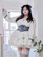 Plus Size Long Sleeve White Lace Sweet Lolita Short Dresses 3XL Lolita Dress One Piece Dress