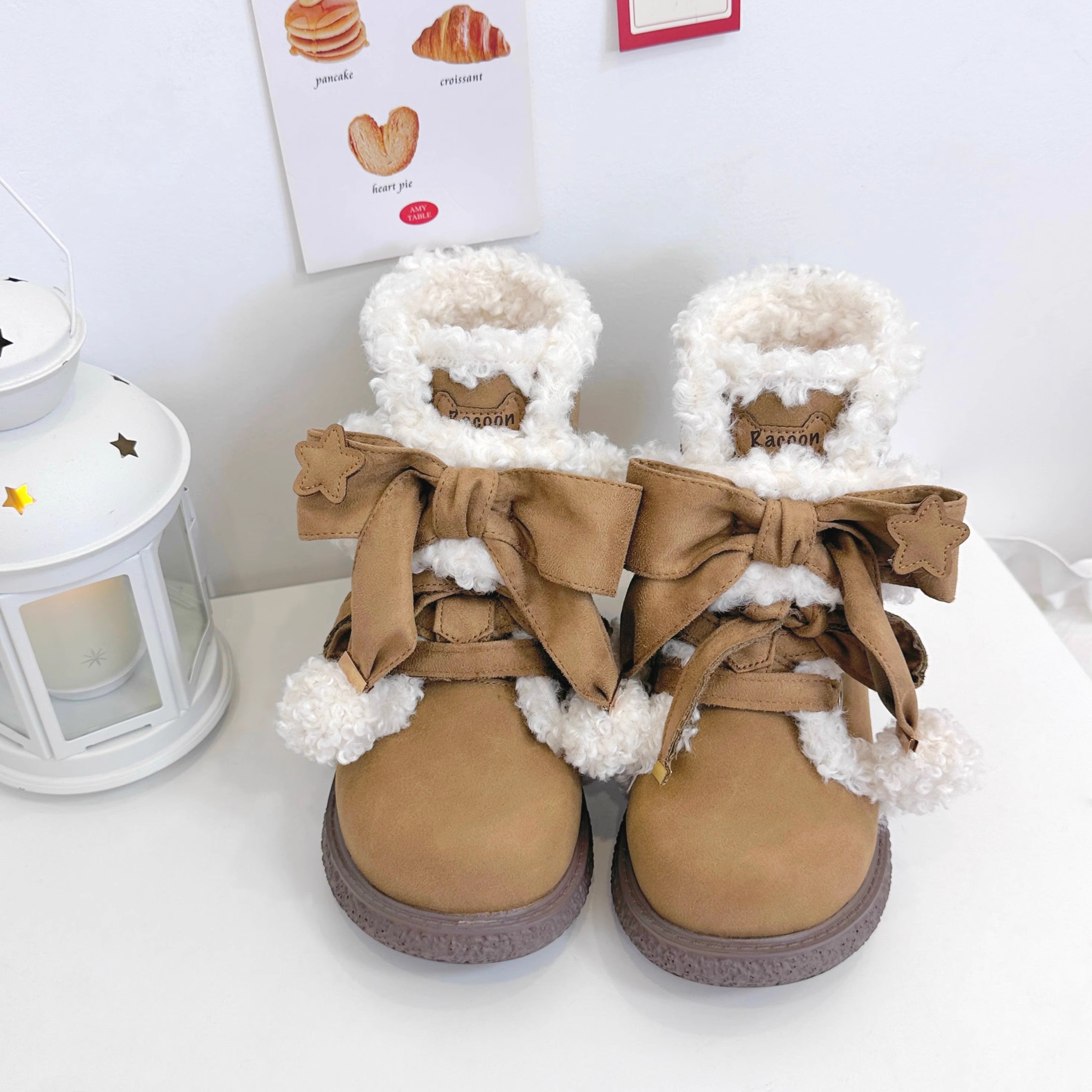 Lolita Shoes Plush Cotton Sweet And Cute Round Toe Plush Bow Snow Boots Winter
