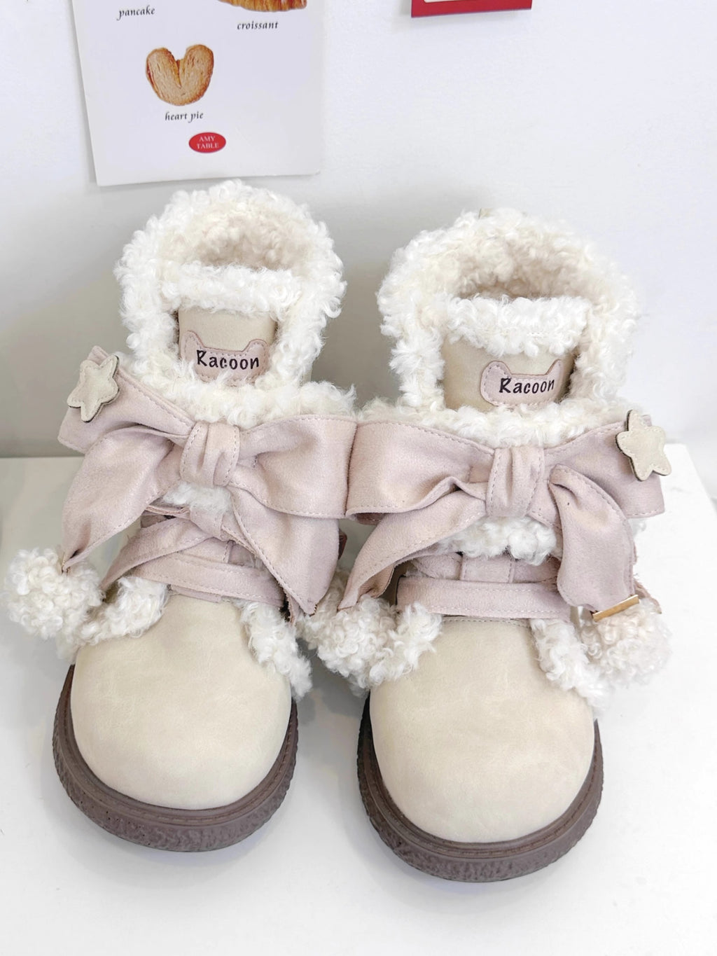 Lolita Shoes Plush Cotton Sweet And Cute Round Toe Plush Bow Snow Boots Winter
