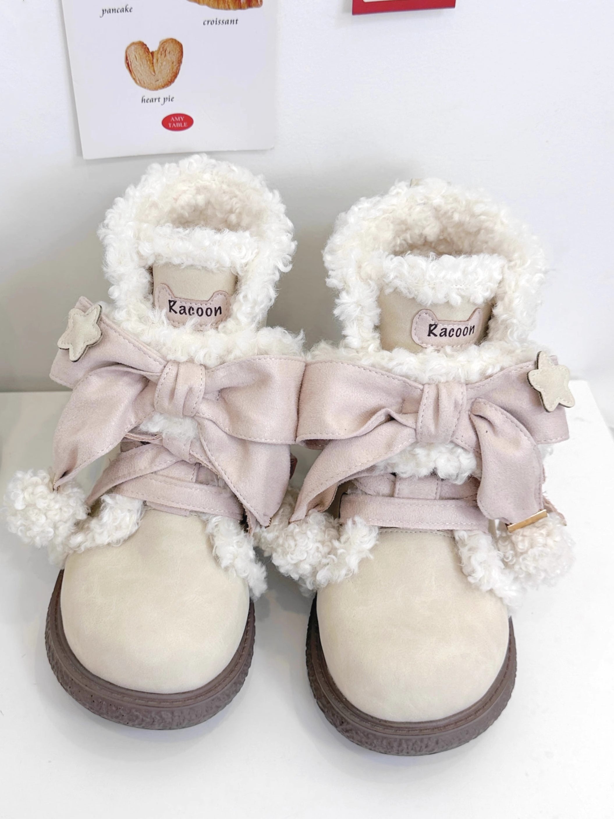 Lolita Shoes Plush Cotton Sweet And Cute Round Toe Plush Bow Snow Boots Winter