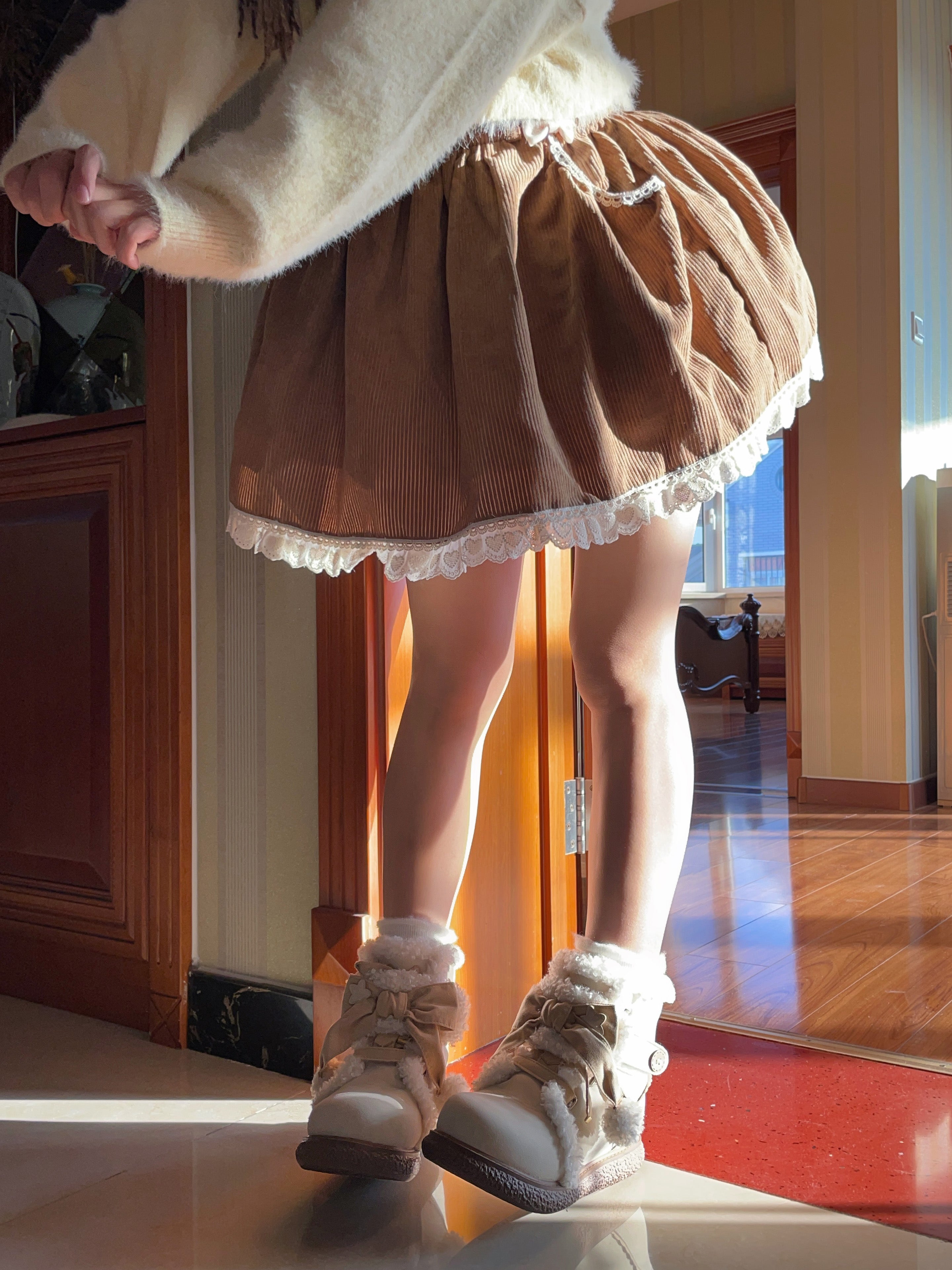 Lolita Shoes Plush Cotton Sweet And Cute Round Toe Plush Bow Snow Boots Winter