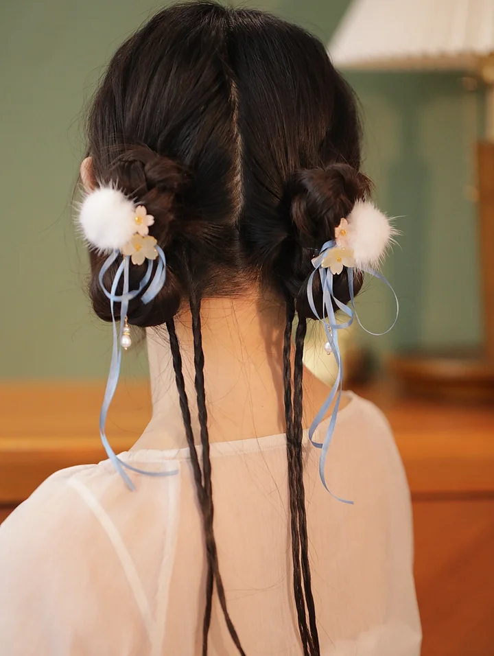 Plush Hairpin Chinese Style Long Ribbon Bow Hair Accessories Pair Clip Lolita Headgear Clip
