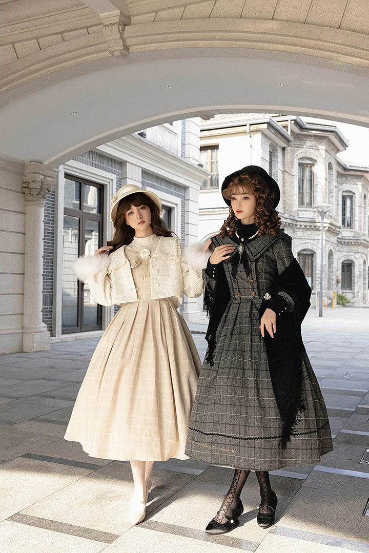 [Pre] Classic British Style Autumn Lolita Dress Elegant Plaid Long Sleeved Dress OP
