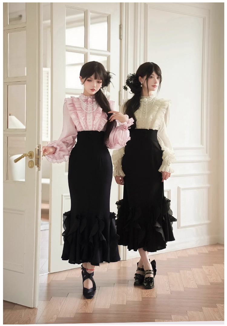 This Pink/Beige Faux Two-Piece Dress is designed with a slim-fit silhouette that enhances elegance and femininity. Featuring a flattering mermaid hem and delicate ruffle details, it creates graceful movement with every step. The clever faux two-piece design adds layering without bulk, achieving both sophistication and comfort. Perfect for autumn outings, gatherings, or daily wear, this dress offers a chic and figure-flattering style that blends modern elegance with seasonal charm.